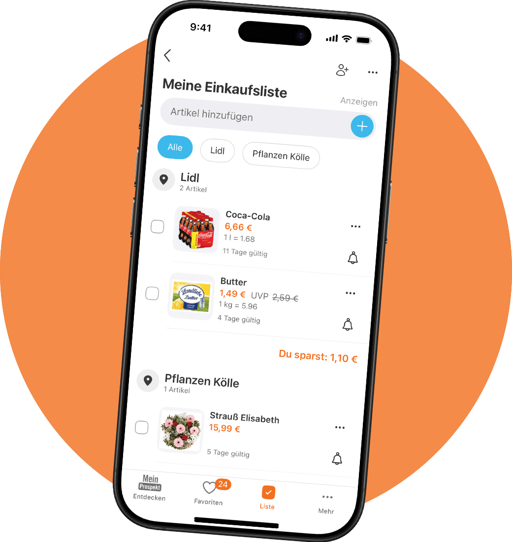 MeinProspekt mit kostenlose Einkaufsliste: gemeinsam mit Freunden & Familie bearbeiten